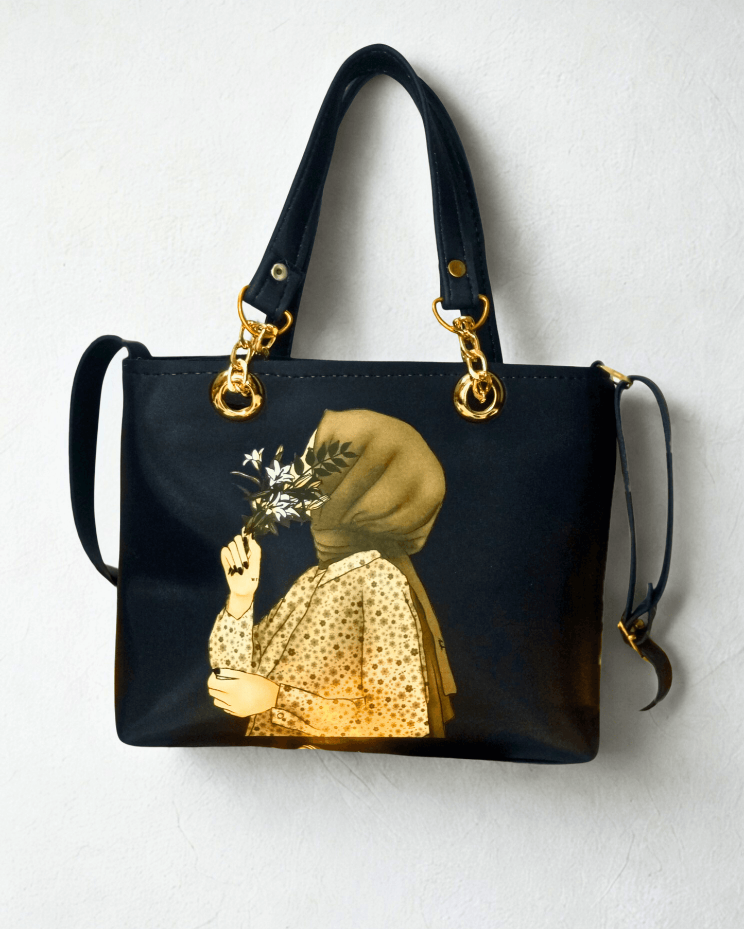 Dark Grey Color Trendy Handbag with Hijabi Girl Print for Women - SH Spark PK