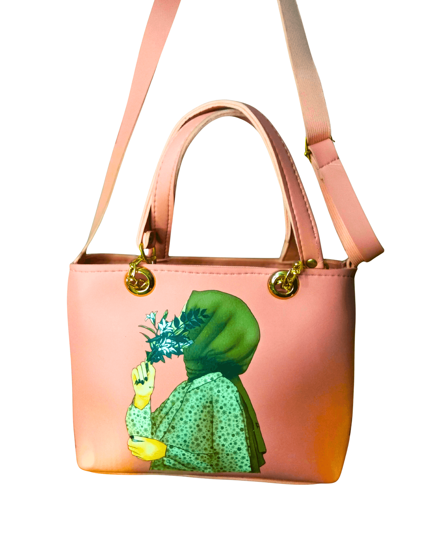 Pink Color Trendy Handbag with Hijabi Girl Print for Women - SH Spark PK