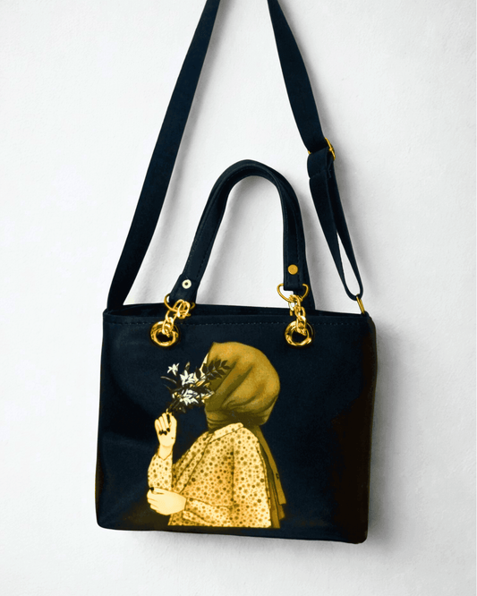 Dark Grey Color Trendy Handbag with Hijabi Girl Print for Women - SH Spark PK