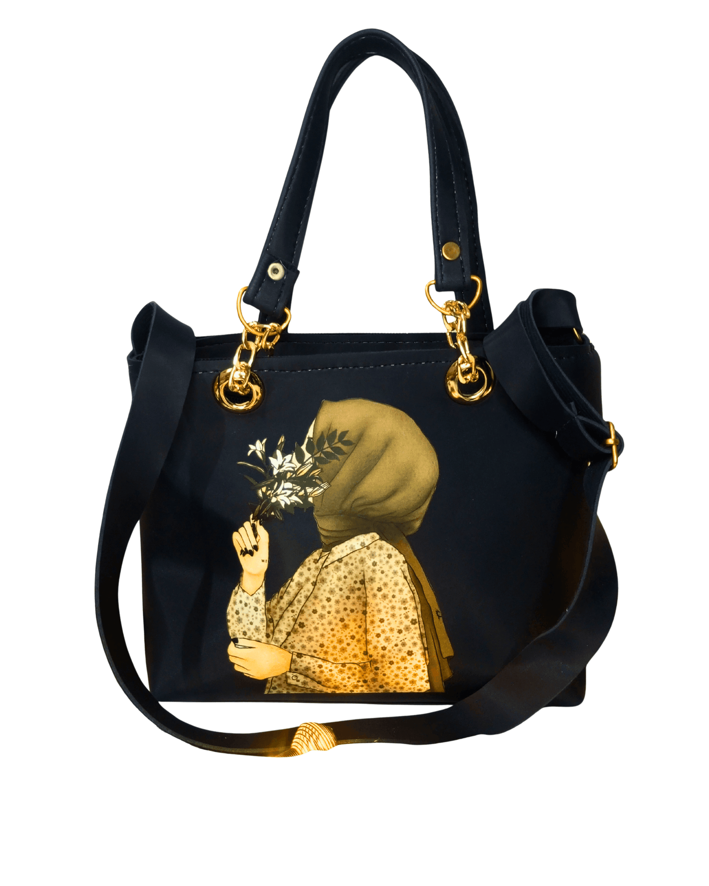 Dark Grey Color Trendy Handbag with Hijabi Girl Print for Women - SH Spark PK