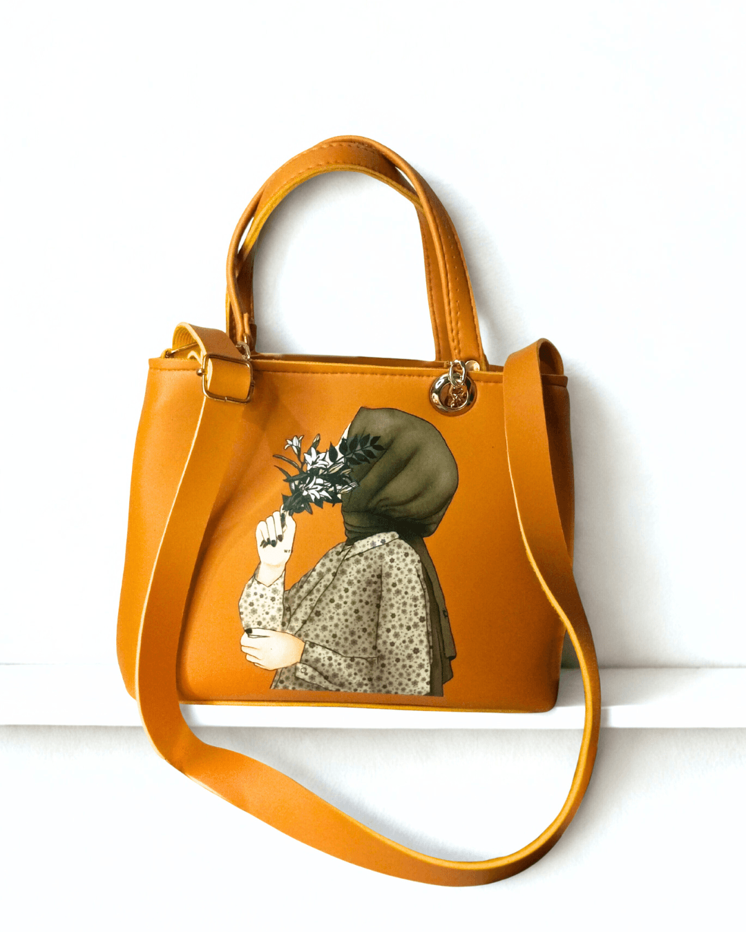 Yellow Color Trendy Handbag with Hijabi Girl Print for Women - SH Spark PK