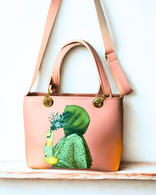 Pink Color Trendy Handbag with Hijabi Girl Print for Women - SH Spark PK