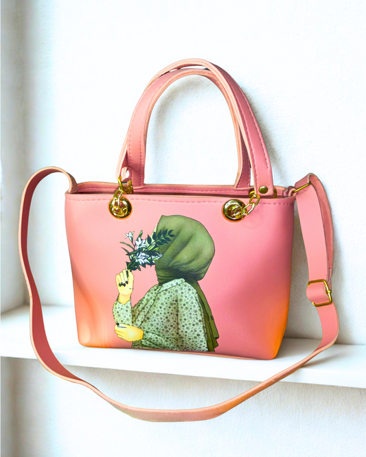 Pink Color Trendy Handbag with Hijabi Girl Print for Women