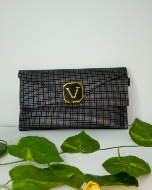 Dark Grey Color Clutch for Women with 2 Pockets and 1 Inner Zip.
