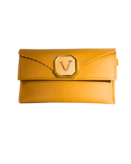 Yellow Color Clutch for Women with 2 Pockets and 1 Inner Zip