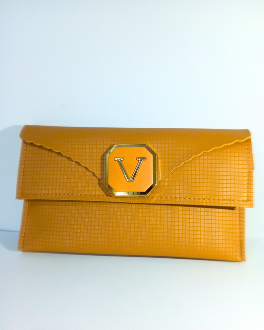 Yellow Color Clutch for Women with 2 Pockets and 1 Inner Zip