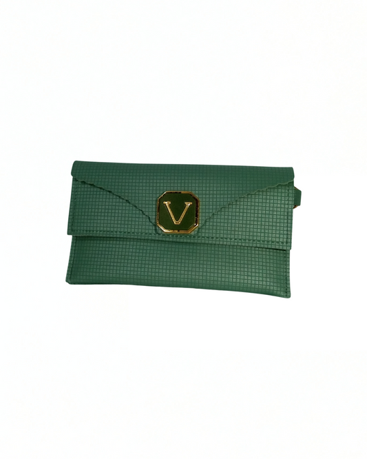 Green Color Clutch for Women with 2 Pockets and 1 Inner Zip