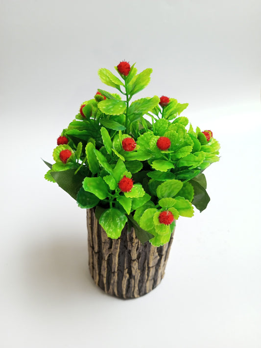 Beautiful Pots with Wood Like Design with Artificial Leaves and Fruits